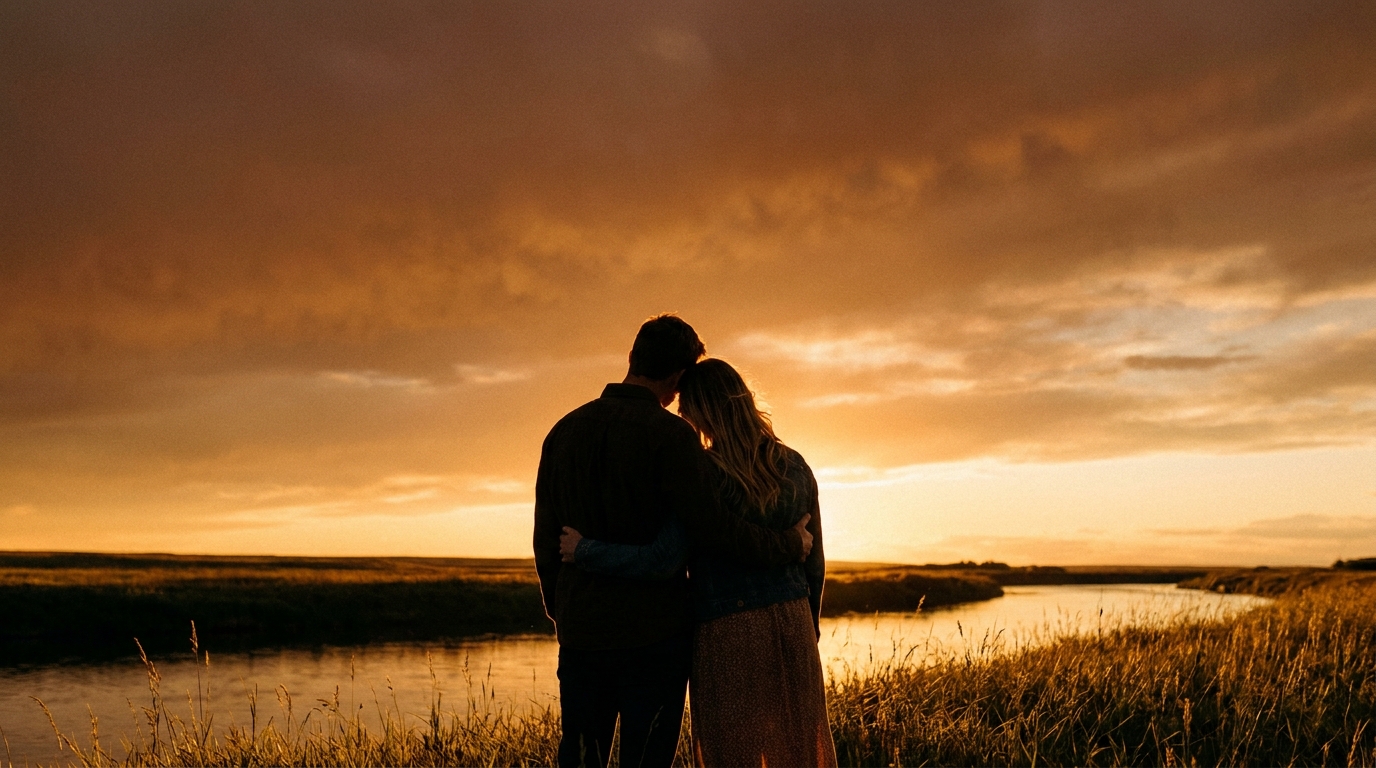 Couple uni au coucher du soleil